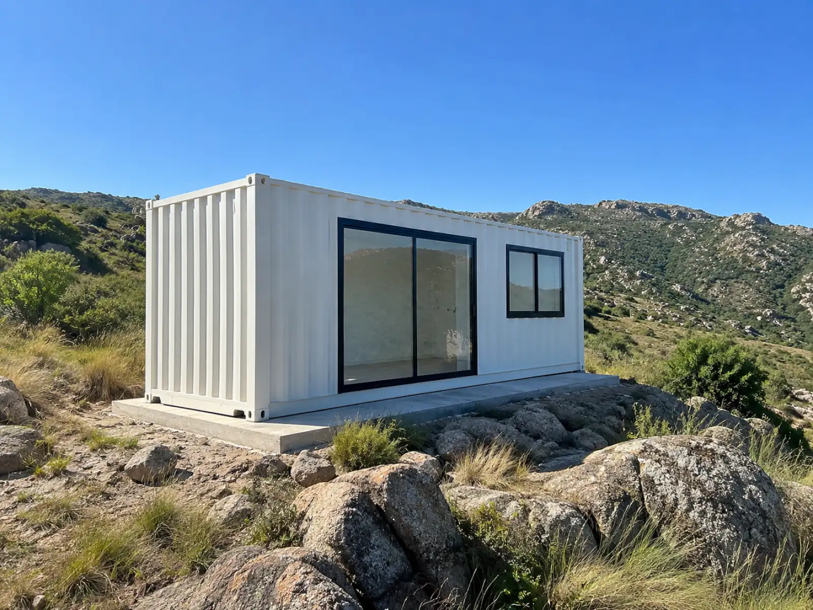 Casa container sobre platea en un lote serrano de Tanti