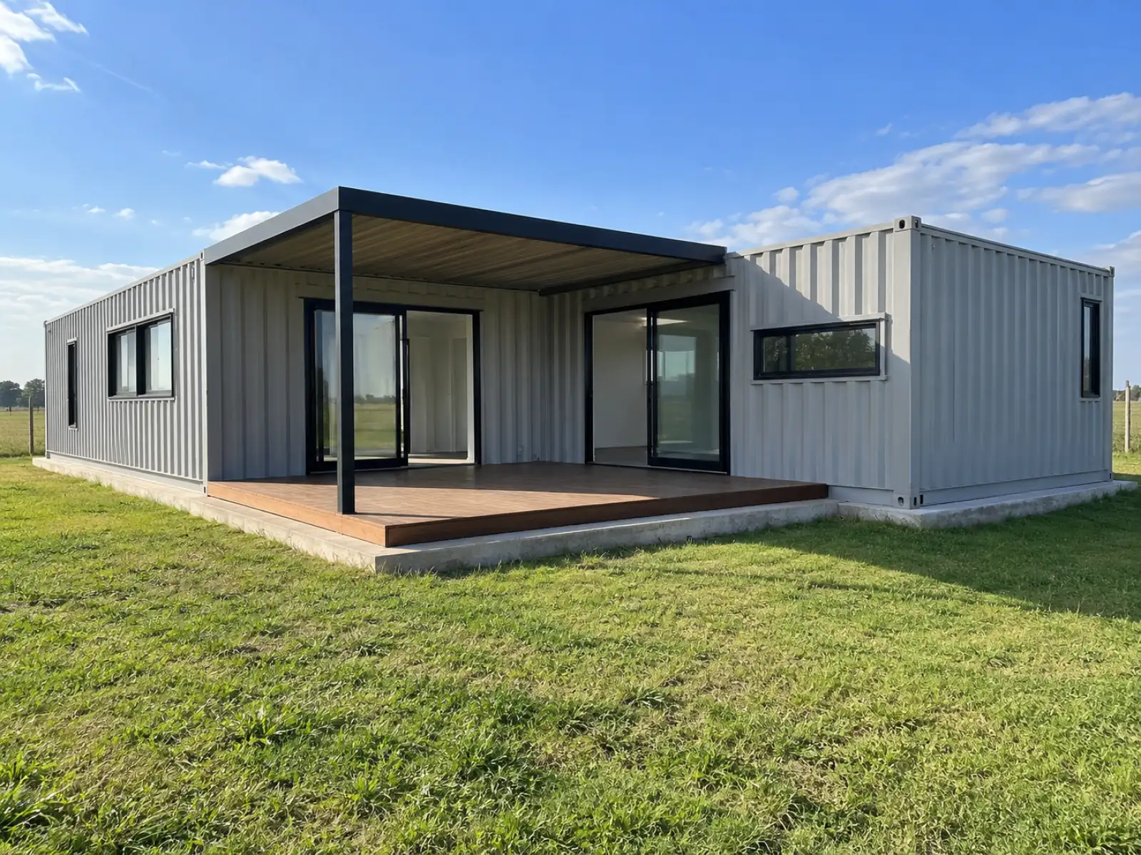 Casa container de dos módulos en L en un lote del norte cordobés